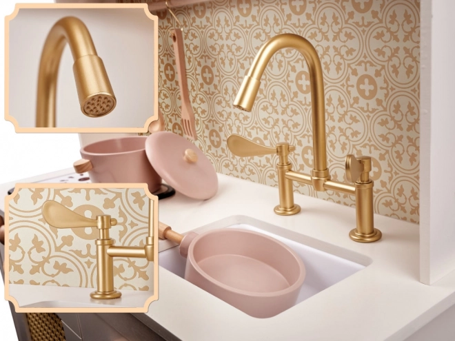 Cuisine rétro en bois pour enfants avec accessoires Boho