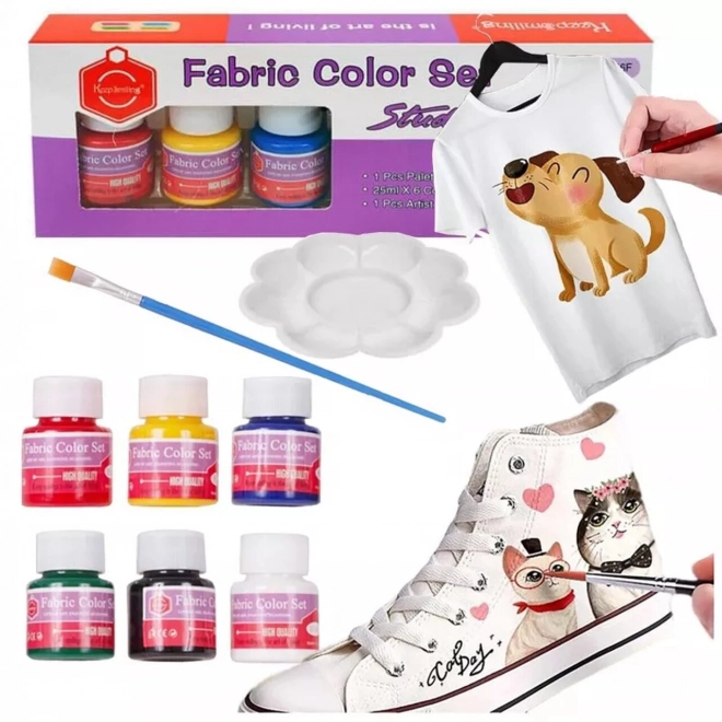 Ensemble de peintures pour textile 6 couleurs avec accessoires