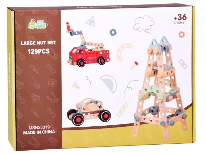 Jeu de construction en bois Montessori tour de voiture