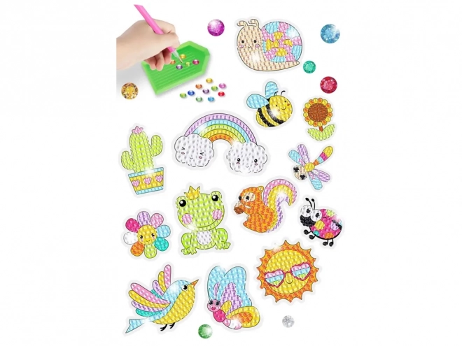Set d'autocollants de broderie au diamant animaux jardin arc-en-ciel mosaïque