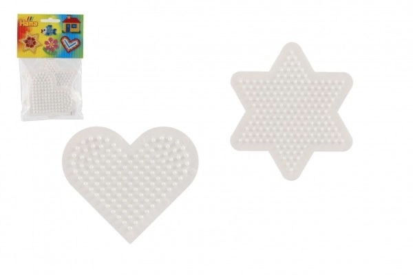 Plaque pour perles à repasser Hama MIDI - étoile, cœur en plastique 2 pièces dans un sachet 9x9cm
