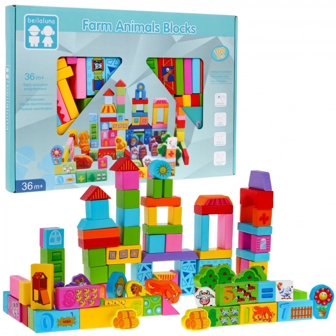Ensemble de Blocs de Bois Ferme - 100 Pièces