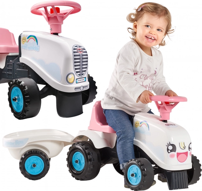 Tracteur à pédales Falk Rainbow blanc avec remorque pour enfants dès 1 an