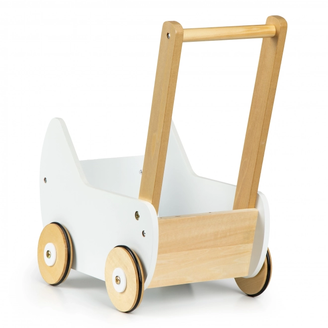 ECOTOYS Chariot en bois pour poupées blanc