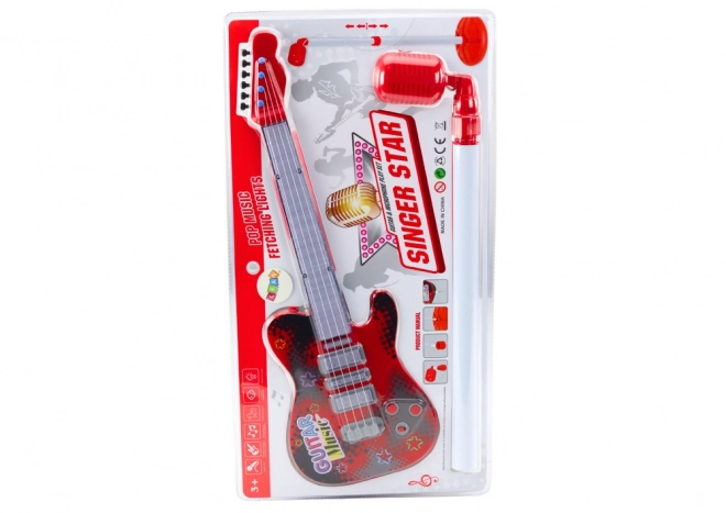 Guitare électrique avec support et microphone à piles rouge