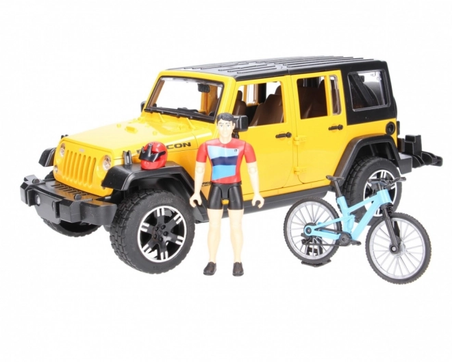 Bruder Jeep Wrangler Rubicon avec cycliste et vélo