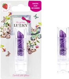 Rouge à lèvres pour enfants Lukky avec paillettes, saveur fraise, teinte pourpre