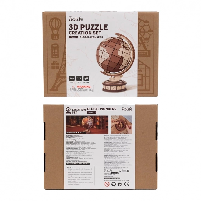 Puzzle en bois 3D Rolife Globe