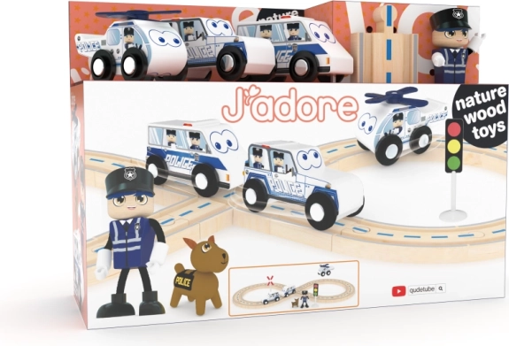 Circuit de train de police en bois, set 25 pièces J’adore