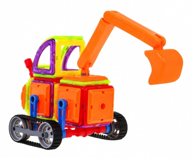 Cubes magnétiques de construction + roues + bras de pelleteuse - 78 pièces