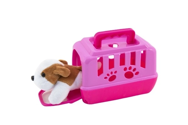Animal en peluche chien dans une boîte de transport en plastique 15cm mix couleurs 12 pcs dans la boîte