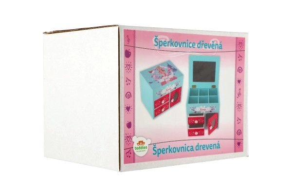 Boîte à bijoux Princess 3 tiroirs avec dessus rabattable et miroir bois 16x12,5x12cm en boîte