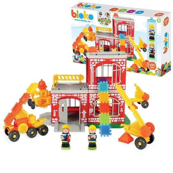 Jeu de construction créatif Pin Bricks Caserne de pompiers 100 pcs + 2 figurines