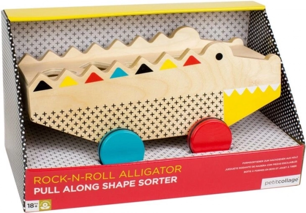 Petit Collage alligator à tirer en bois et boîte à formes 2-en-1