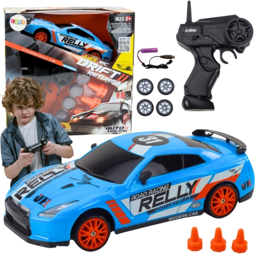 Voiture RC sportive 1:24 bleue avec roues interchangeables