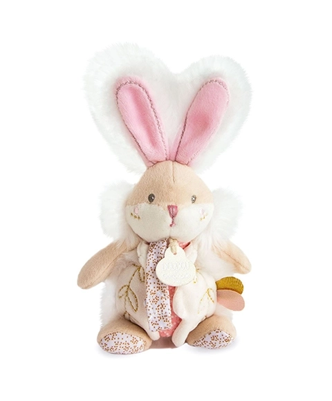 Doudou Jouet lapin avec hochet et attache-tétine 21 cm – rose