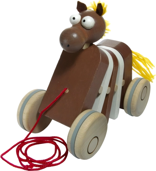 Cheval en bois à tirer cliquetant