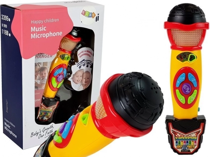 Microphone karaoké pour enfants jaune‑noir avec enregistrement et effets lumineux