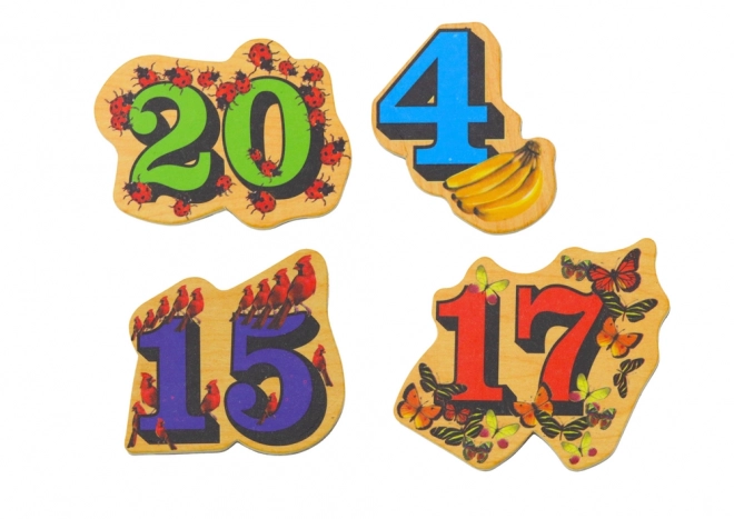 Chiffres en bois magnétiques avec images 20 pcs