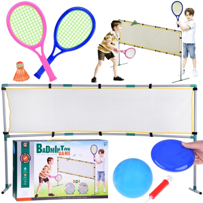 Ensemble sportif 3 en 1 : Filet de volley-ball, set de badminton, disque volant