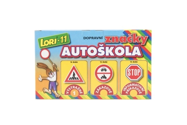 Jeu de construction LORI 11 Auto-école Panneaux de signalisation 16 pcs+2 cônes+voiture en plastique dans une boîte 22x13x6cm