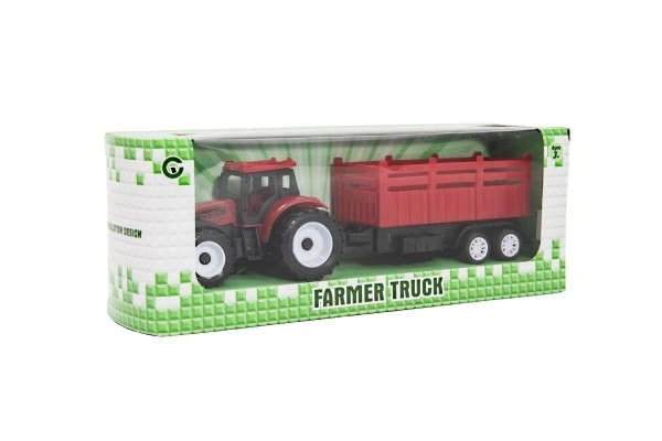 Tracteur avec remorque en plastique 21cm à roue libre 2 couleurs dans une boîte 23x9x6cm