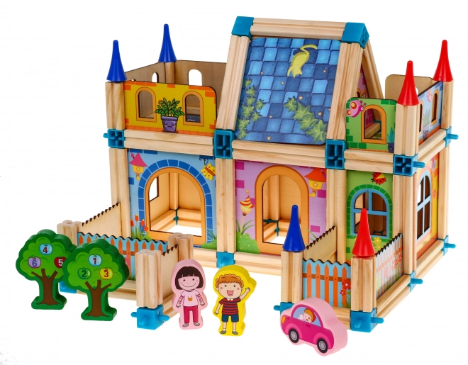 Ensemble de construction en bois coloré pour construire une maison - 128 pièces