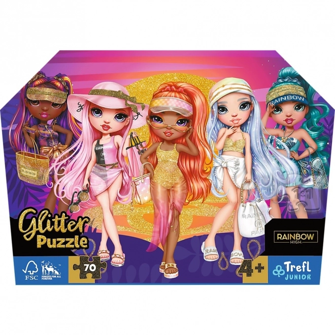 Puzzle 70 pièces paillettes dans une valise Glitter Dolls Rainbow High