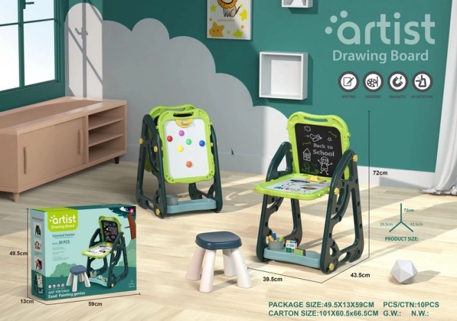 Tableau multifonctionnel pour enfants 3+ avec tableau magnétique et petite chaise