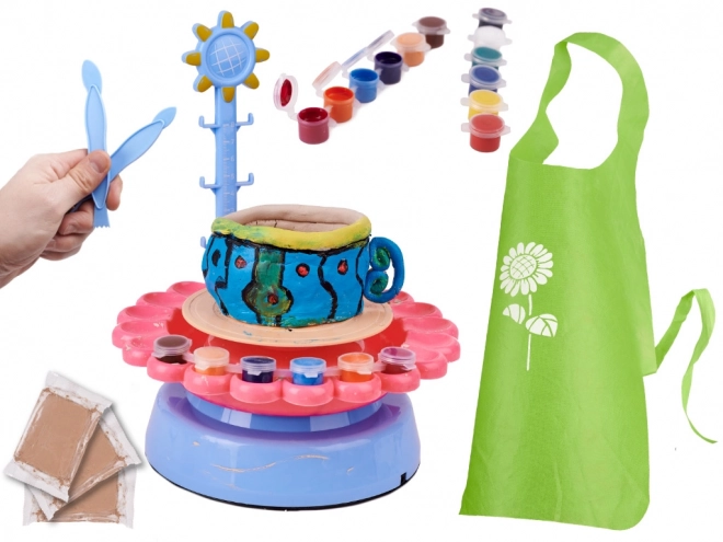 Tour de potier en céramique avec argile et couleurs 600 g