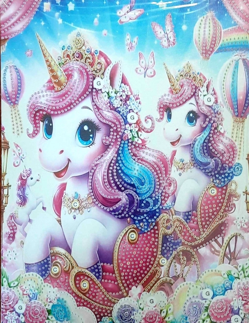 NORIMPEX Peinture diamantée sur toile Licornes en calèche 23x30cm