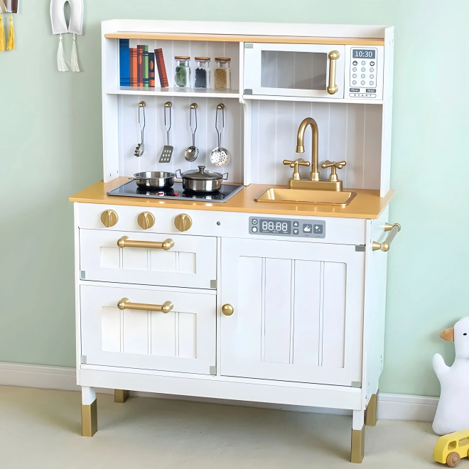 Cuisine en bois pour enfants avec sons et LEDs, grande, avec placards ouvrants et 7 accessoires, ECOTOYS