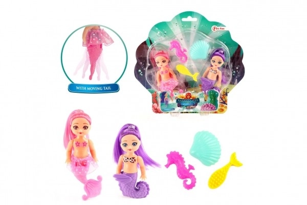 Poupée sirène 2pcs 10cm plastique avec accessoires sur carte