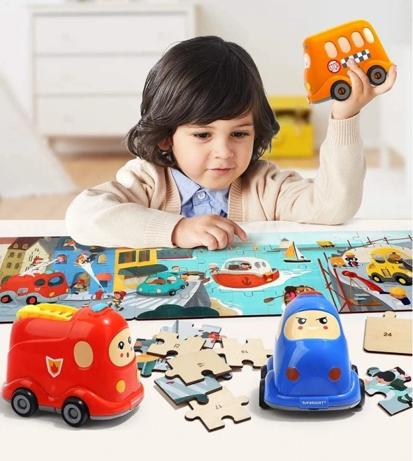 TOP BRIGHT Puzzle en bois avec jouet : Camion de pompiers 24 pièces