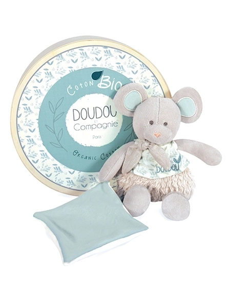 Ensemble cadeau Souris en peluche avec couverture en coton bio