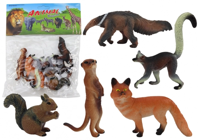 Figurines d'Animaux 5 Pièces: Écureuil, Suricate, Tamandua, Renard, Lémurien