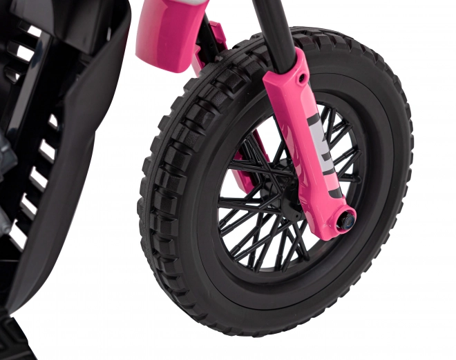 Moto électrique pour enfants rose avec panneau audio et fonction de démarrage libre