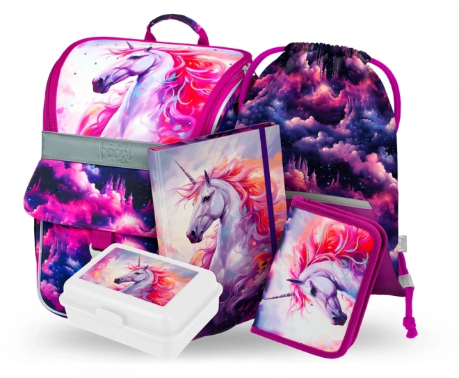 BAAGL 5 SET Zippy Royaume de Licorne: cartable, trousse, sac, chemise, boîte