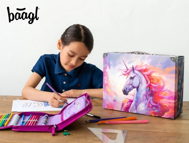 BAAGL Valise scolaire pliante Royaume de la Licorne avec ferrure