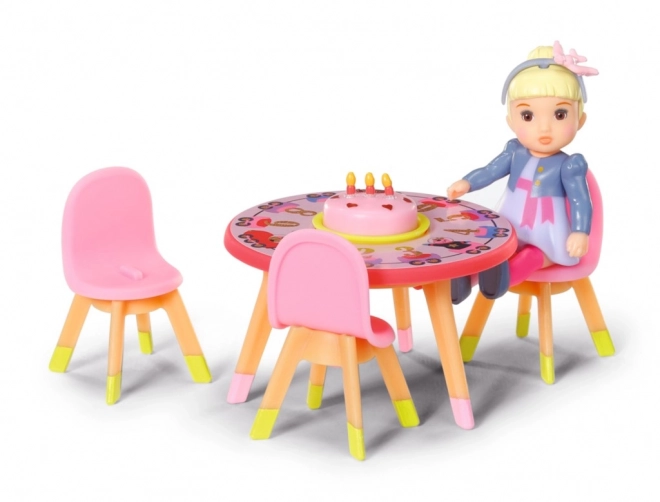 BABY born Minis Set avec table d'anniversaire, chaises et poupée