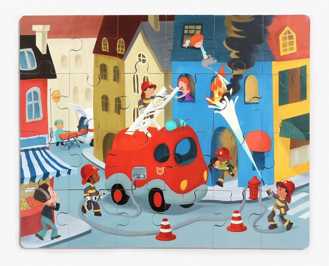 TOP BRIGHT Puzzle en bois avec jouet : Camion de pompiers 24 pièces