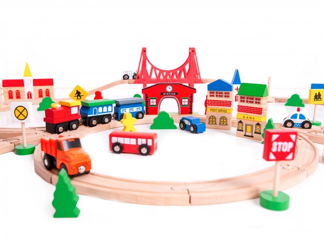 Chemin de fer en bois à piles 90 éléments Ecotoys