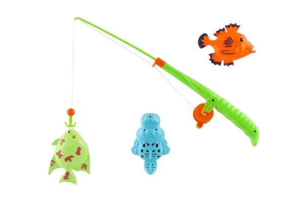 Jeu de pêche/magnétique en plastique 3pcs+canne à pêche en plastique 34cm mix de couleurs sur carte