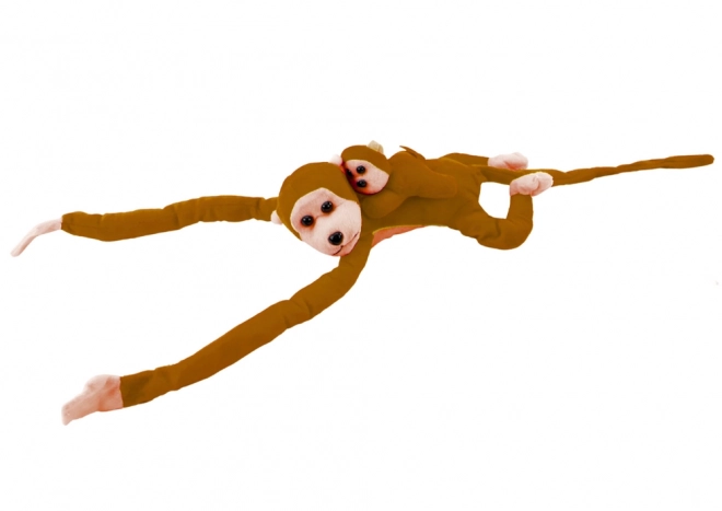 Singe en peluche avec bébé brun foncé 70 cm