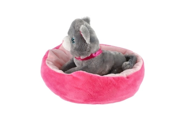 Petit animal chien dans son panier peluche 4 couleurs 22x24cm 24m+