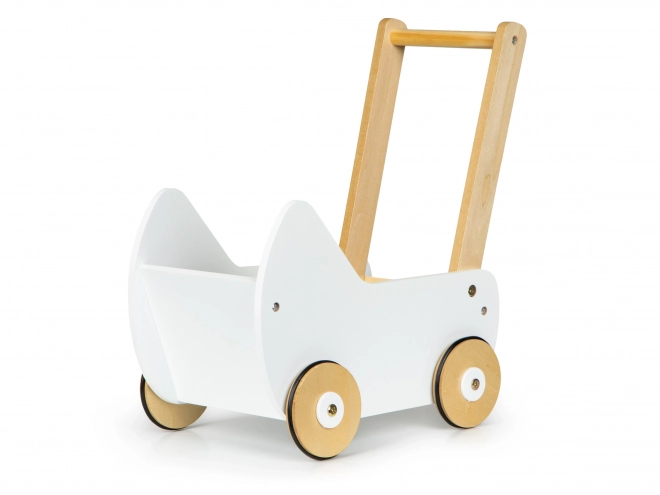 ECOTOYS Chariot en bois pour poupées blanc
