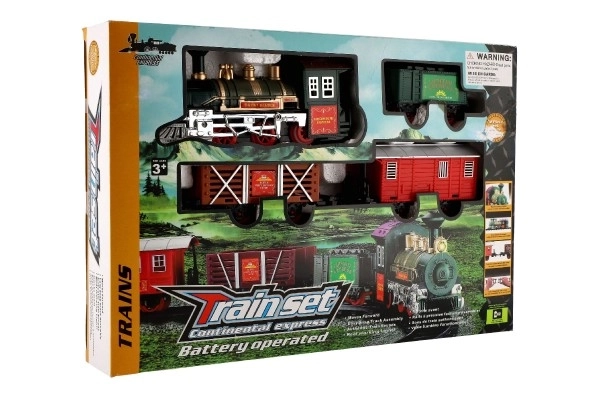 Train + 3 wagons avec rails 8 pcs à piles avec son et lumière en boîte 41x28x6cm