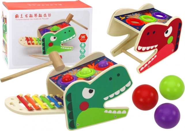 Dinosaure en bois 2-en-1 – jeu de marteau avec billes et xylophone