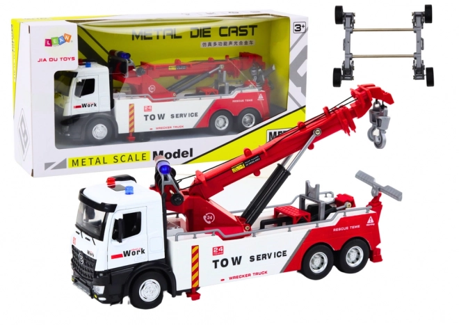Camion avec grue Deux crochets Métal lumières blanches et rouges Sons