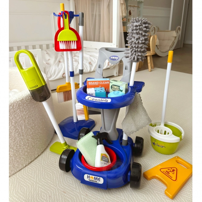 Chariot de nettoyage XXL 3en1 pour enfants 29 pièces Bleu